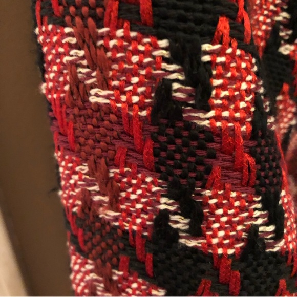 Chico’s Tweed Open Front Pocket Jacket Red Black 1 - Picture 4 of 8